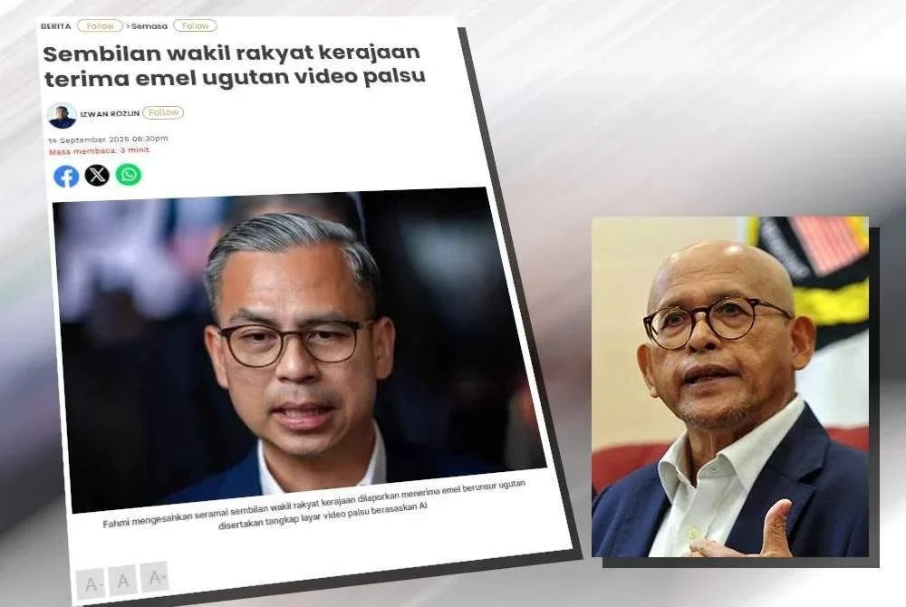Mubarak menyatakan kebimbangan terhadap kes ugutan video lucah palsu AI terhadap wakil rakyat yang boleh menggoncang kestabilan politik. (Gambar kecil: Abdul Aziz)