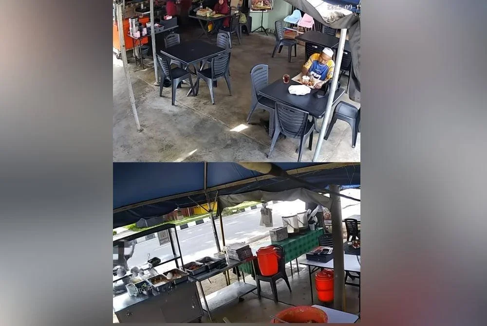 Gara-gara tidak berpuas hati laluan dihalang sebuah kereta, seorang lelaki bertindak pecahkan cermin almari makanan di sebuah kedai makan menggunakan topi keledar dalam kejadian di Kampung Landak, Pengkalan Chepa, Kota Bharu pada Isnin. Foto Tular