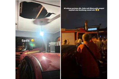 Bumbung rumah dan kereta milik Mohd Fazli Nul Hakik terjejas akibat insiden tersebut.