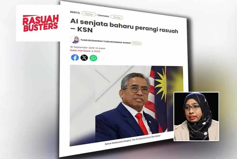 Laporan Sinar Harian berhubung AI senjata baharu perangi rasuah – KSN. Gambar kecil: Norhayati