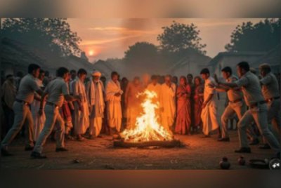 Gambar yang dijana menggunakan AI bagi mewakili situasi wanita yang dibakar hidup-hidup yang diserbu oleh pihak polis. Foto Agensi