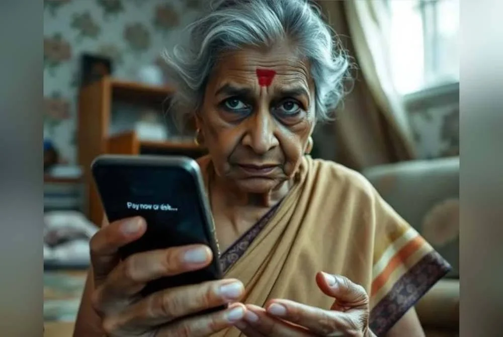 Seorang bekas doktor berusia 76 tahun di Hyderabad, India diganggu selama tiga hari berturut-turut oleh scammer. Gambar Hiasan