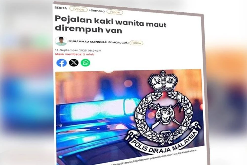 Laporan Sinar Harian berhubung seorang wanita maut selepas dirempuh sebuah van ketika sedang melintas jalan di persimpangan Jalan Kuchai Maju.