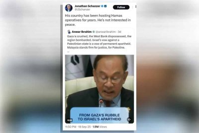 Hantaran kontroversi Jonathan di aplikasi X selepas kenyataan Anwar supaya hubungan dengan Israel diputuskan.