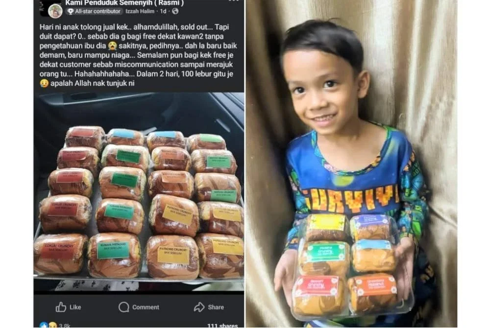 Hantaran Nurul Izzah di Facebook mengenai kejadian berkenaan tular. Gambar kanan: Anak Nurul Izzah, Alauddeen Baki menunjukkan kek yang dihasilkan ibunya.