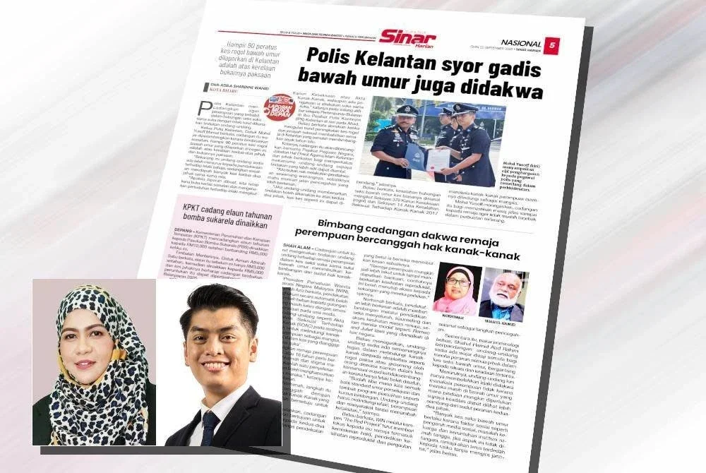 Laporan Sinar Harian pada Isnin berhubung cadangan Ketua Polis Kelantan agar perempuan yang terbabit dalam hubungan seks suka sama suka dengan lelaki turut dikenakan tindakan undang-undang. (Gambar kecil: Nor Zabetha, Mohamad Haziq)