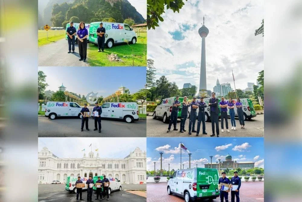 Van elektrik FedEx dirakam berlatarbelakangkan mercu tanda ikonik di Kuala Lumpur, Putrajaya, Ipoh, Pulau Pinang dan Johor menandakan pelancaran perluasan armada EV syarikat itu di peringkat nasional.