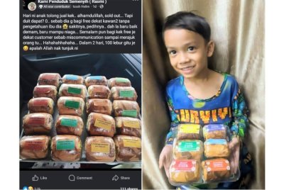 Hantaran Nurul Izzah di Facebook mengenai kejadian berkenaan tular. Gambar kanan: Anak Nurul Izzah, Alauddeen Baki menunjukkan kek yang dihasilkan ibunya.