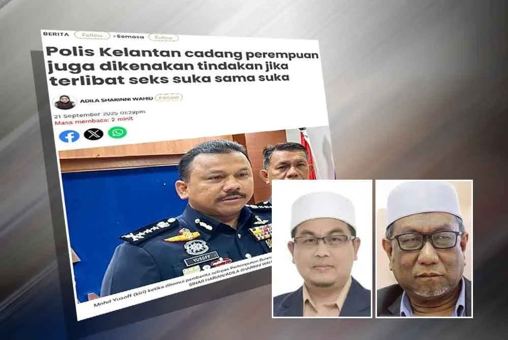 Laporan Sinar Harian mengenai cadangan Ketua Polis Kelantan, Datuk Mohd Yusoff Mamat supaya perempuan yang terbabit dalam hubungan seks suka sama suka dengan lelaki turut dikenakan tindakan undang-undang. Gambar kecil dari kiri: Mohd Sukki, Abdul Rahman