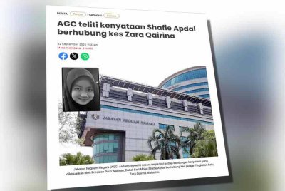 Laporan Sinar Harian berhubung AGC teliti kenyataan Shafie Apdal berhubung kes Zara Qairina