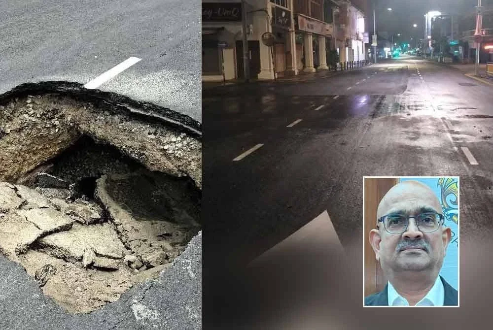 Lubang benam dikesan berlaku pada Ahad lalu kini dibuka sepenuhnya dan selamat digunakan orang awam bermula pagi Khamis. Gambar kecil: Rajendran