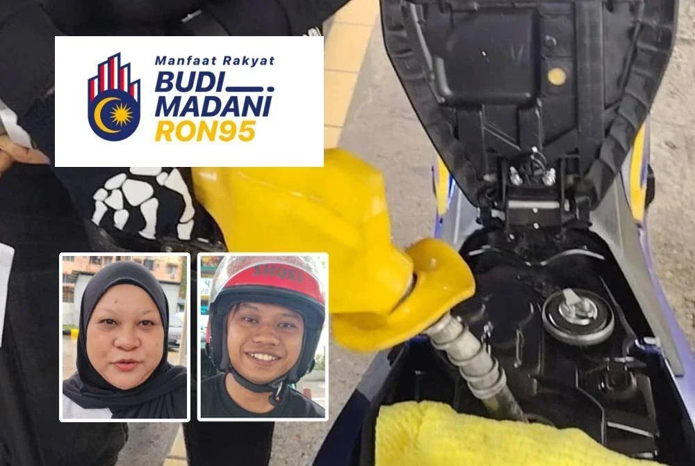 Rata-rata pengguna golongan B40 yang ditemui memberikan maklum balas positif terhadap pelaksanaan mekanisme bantuan BUDI95. Gambar kecil dari kiri: Arniza dan Mohd Hafizi.