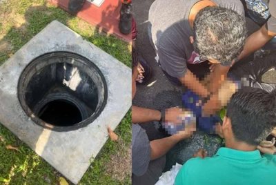 Saluran kumbahan lokasi mangsa terjatuh.