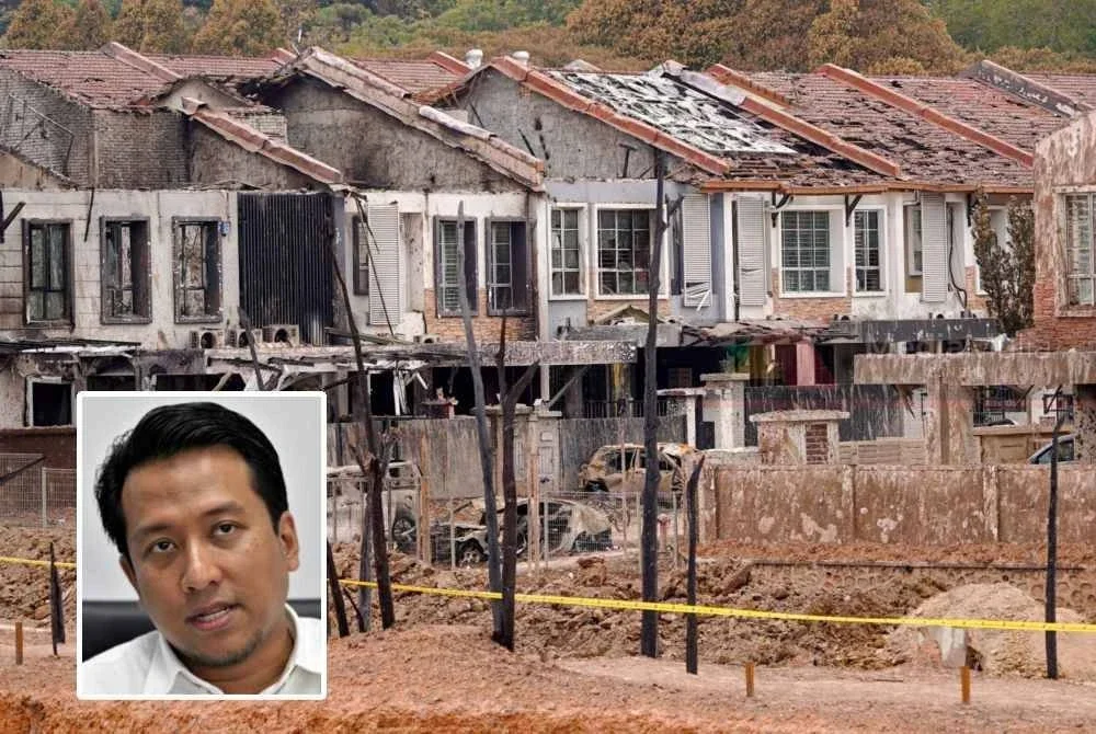 Insiden kebakaran dan letupan paip gas yang berlaku pada 1 April lalu di kawasan Putra Heights di daerah Petaling. Gambar kecil: Mohd Najwan