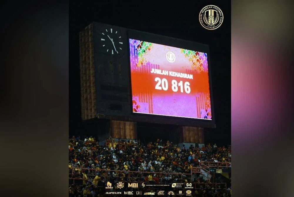 Lebih 20,000 penonton hadir menyaksikan perlawanan Liga Super, Negeri Sembilan menentang Sabah di Stadium Tuanku Abdul Rahman, Paroi, Sabtu lalu. Foto Negeri Sembilan FC