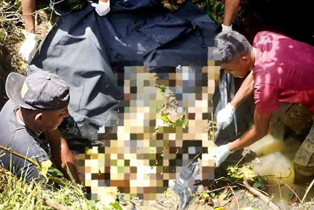 Mangsa dipercayai hilang sejak 8 September lepas ditemukan bersama sebuah motosikal di dalam parit di tepi jalan Kampung Tanjung Lengkong, Rantau Panjang, Selama. Foto IPD Selama