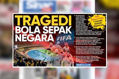 Laporan muka hadapan Sinar Harian pada Ahad berhubung kontroversi yang melanda FAM.