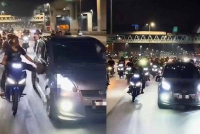 Video tular 20 penunggang motosikal yang bertindak ganas mengepung, menumbuk dan menendang sebuah kereta Perodua Myvi.