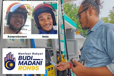 Normaalif ketika menggunakan MyKad untuk menikmati BUDI95 di stesen minyak R&R Ayer Keroh, Lebuh Raya Utara-Selatan (arah utara) pada Selasa.