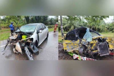 Seorang lelaki maut manakala dua cedera dalam kemalangan tiga kereta ketika hujan lebat di Jalan Bahau–Kemayan, Jempol.