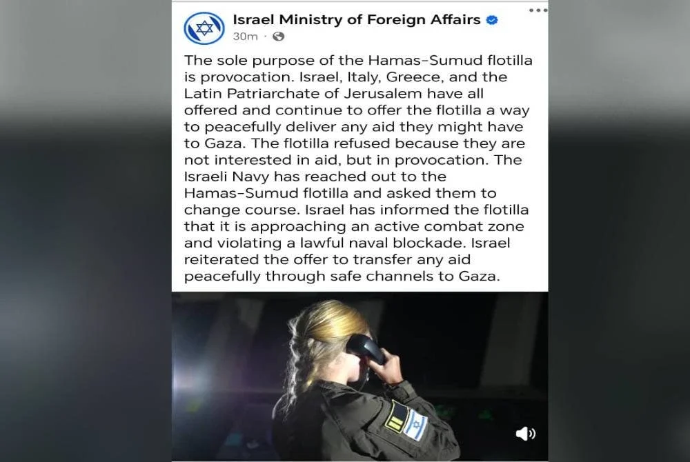 Kementerian Luar Negeri Israel menuduh konvoi GSF adalah satu tindakan provokasi dan mengarahkan mereka mengubah haluan.