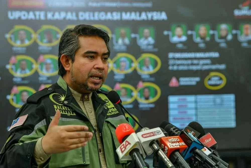 Sani Araby pada sidang media keadaan terkini Misi Global Sumud Flotilla (GSF) di Pusat Gerakan Sumud Nusantara. Foto Bernama