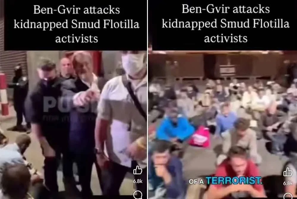 Menerusi video yang dirakam Ben Gvir menuduh peserta GSF sebagai pengganas. Foto ihsan pembaca