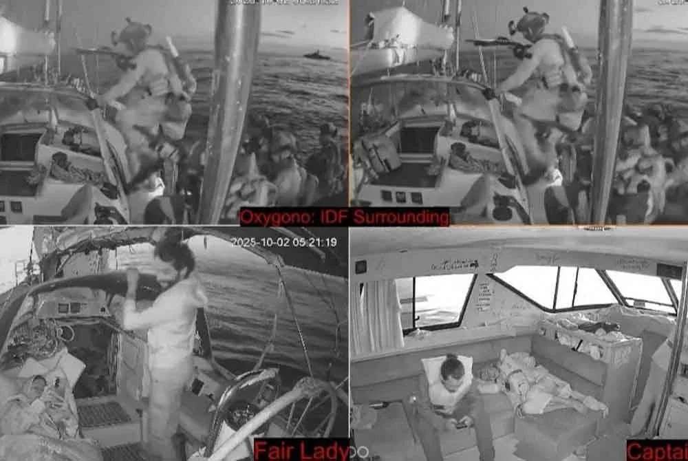 Tentera laut Israel menaiki kapal Oxygono, salah satu bot GSF yang menuju ke Gaza. Foto AFP