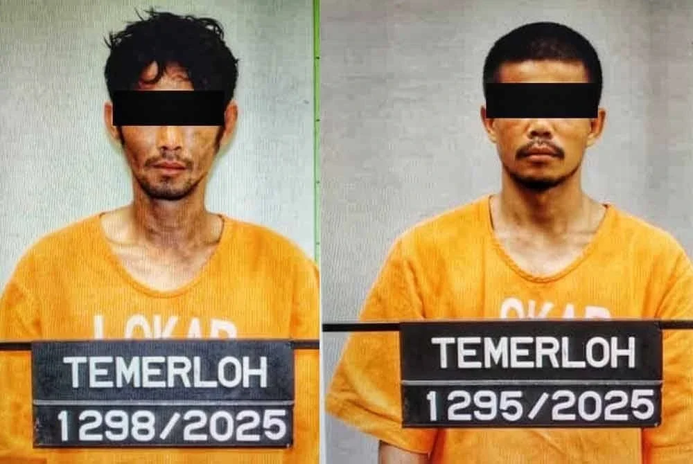 Dua suspek dipercayai terlibat dalam kegiatan mencuri kabel ECRL berjaya ditahan. Foto ihsan PDRM