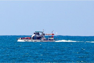 Sebuah bot dari Global Sumud Flotilla yang dipintas oleh tentera Israel di laut Mediterranean di luar perairan Semenanjung Gaza, diiringi menuju ke pelabuhan selatan Ashdod pada 2 Oktober. Foto AFP