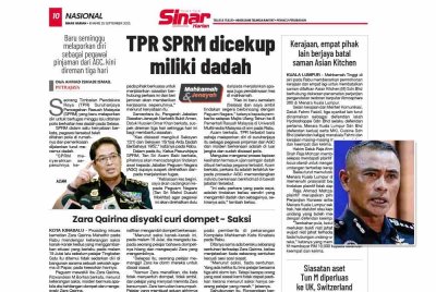 Laporan Sinar Harian pada 25 September lalu mengenai kes TPR SPRM yang ditahan memiliki dadah. Gambar kecil: Fadil