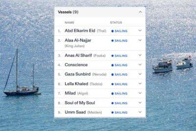 Sembilan kapal baharu dilaporkan telah tiba di pesisir utara Marsa Matruh, Mesir dan meneruskan pelayaran ke Gaza bagi mencabar sekatan Israel. Foto thousandmadleens.fr/tracker