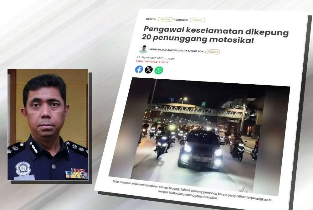 Laporan Sinar Harian berhubung pengawal keselamatan dikepung 20 penunggang motosikal (Gambar kecil: Muhamad Farid)