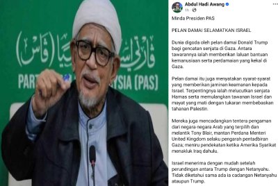 Hantaran Abdul Hadi di Facebook pada Sabtu.