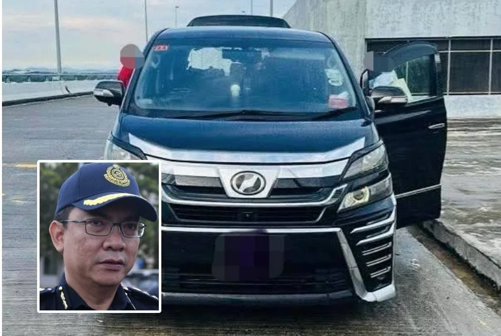 JPJ menyita sebuah Toyota Vellfire yang dipercayai digunakan dalam aktiviti 'ulat' di KLIA Terminal 2 pada Khamis. Foto JPJ Selangor. Gambar kecil: Azrin