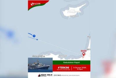 Kapal Conscience yang mengetuai armada Thousand Madleens to Gaza kini hanya berbaki 270 batu nautika sebelum tiba di Gaza.