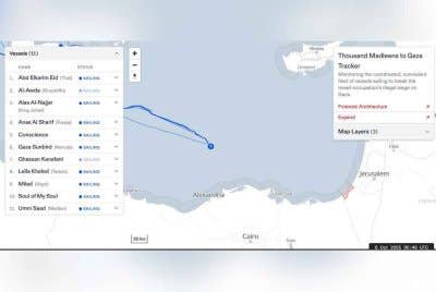 Flotila terdiri daripada 11 kapal membawa aktivis antarabangsa, kini berada kira-kira 545 kilometer dari perairan Gaza.
