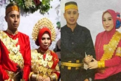 Gambar tular di media sosial menunjukkan Rusli bersama kedua-dua isterinya. - Foto Agensi