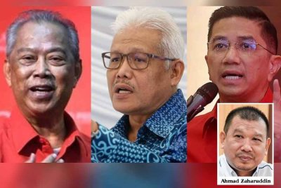 Dari kiri:Muhyiddin, Hamzah dan Azmin. 