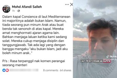 Mohd Afandi memuat naik video terbaharu di TikToknya mengenai perkembangan pelayaran FFC x TMTG ke Gaza.