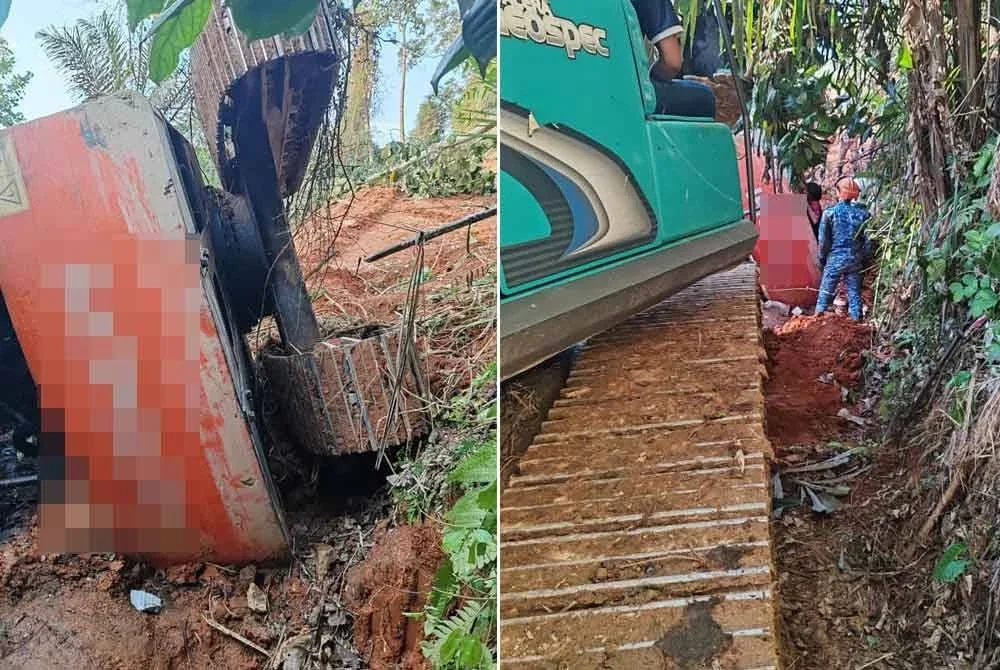 Lelaki maut tersepit bawah jentera pengorek yang terbalik.