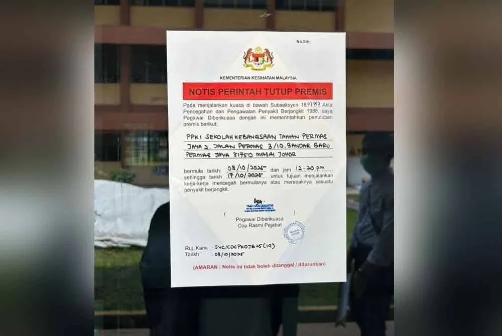 Notis penutupan kelas (PPKI) Sekolah Kebangsaan (SK) Taman Permas Jaya 2. - Foto tular