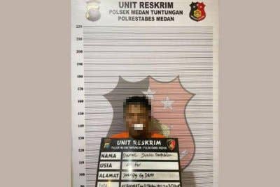 Polis Medan Tuntungan memaklumkan pihaknya sudah menahan suspek untuk membantu siasatan. Foto Agensi