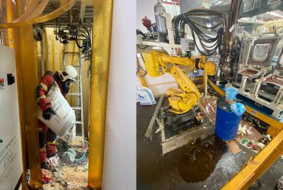 Pasukan bomba dari Balai Bomba dan Penyelamat Tanjung Malim telah melaksanakan kerja-kerja pembersihan serta nyah cemar bahan kimia terbabit.