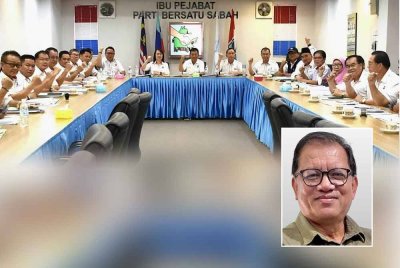 Mesyuarat Biro Politik Politik PBS yang dihadiri pimpinan PBS. Gambar kecil: Joniston