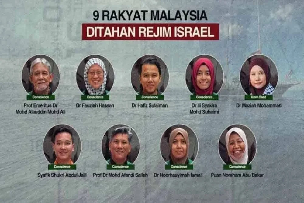 Sembilan aktivis Malaysia yang ditahan Israel ketika menyertai misi Freedom Flotilla Coalition dan Thousand Madleens