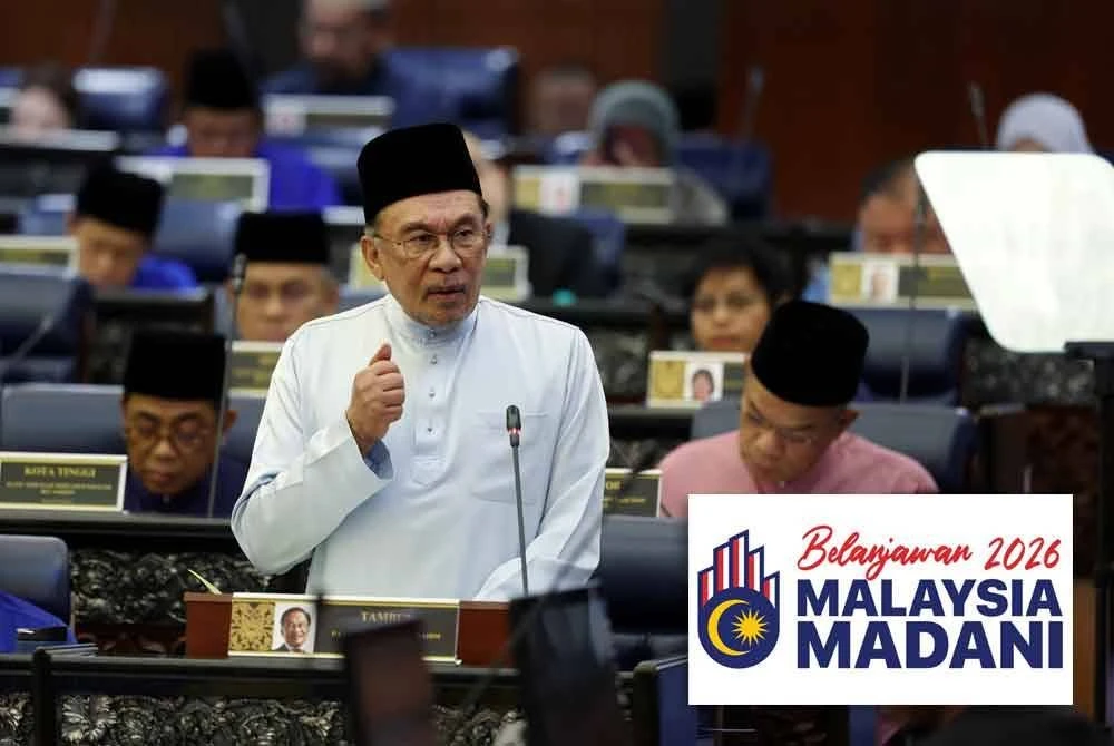 Perdana Menteri merangkap Menteri Kewangan, Datuk Seri Anwar Ibrahim, membentangkan Belanjawan 2026 di Bangunan Parlimen, pada Jumaat. Foto Bernama