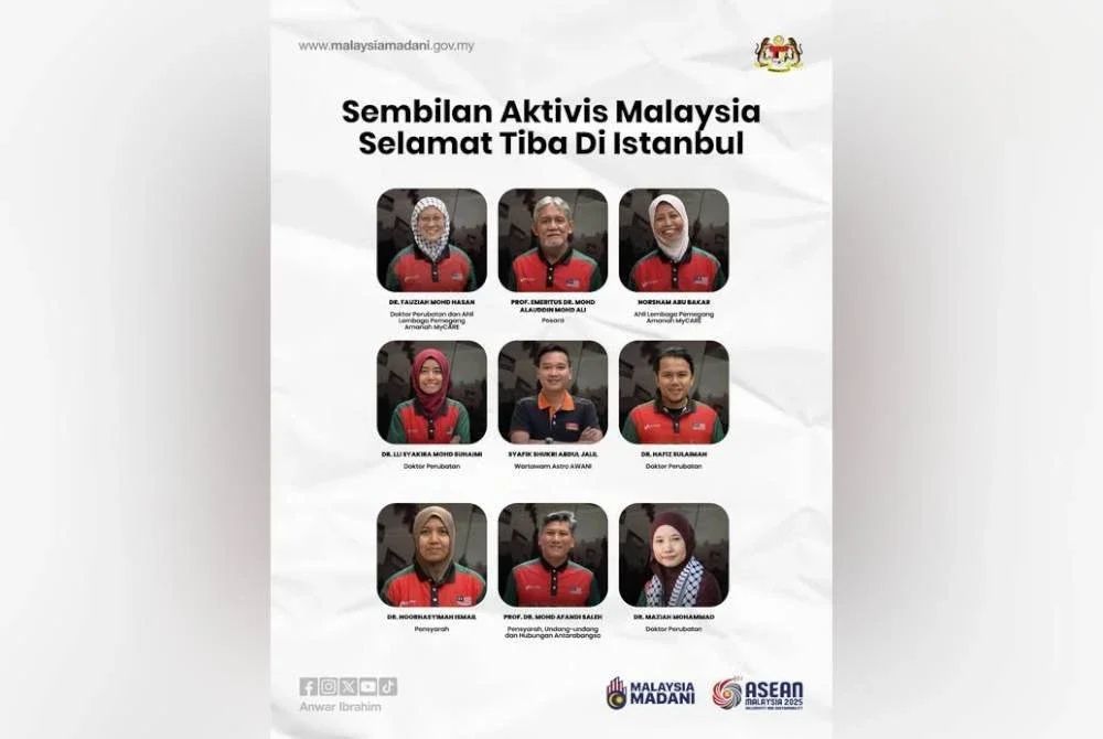 Sembilan wira dan wirawati Malaysia selamat tiba di Istanbul, Turkiye. Foto Facebook Anwar Ibrahim