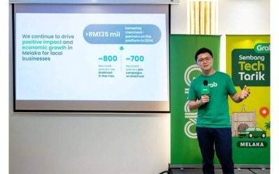 Pengarah Komersial dan Penghantaran Grab Malaysia, Tan Jiong Jian menyampaikan ucapannya semasa sesi Sembang TechTarik di Melaka, menekankan komitmen Grab untuk memperkasakan perniagaan tempatan melalui teknologi dan inovasi.