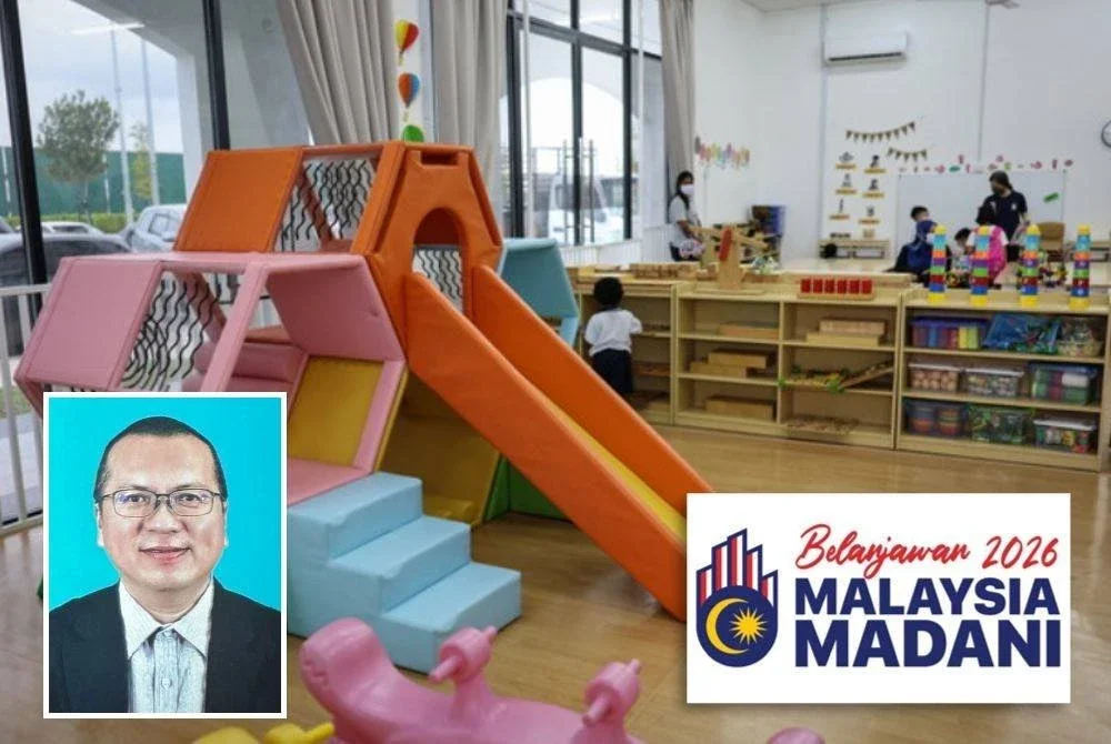 Kerajaan bercadang memperluaskan pelepasan cukai pendapatan individu RM3,000 untuk yuran pusat jagaan anak sehingga 12 tahun mulai 2026. Gambar kecil: Simon